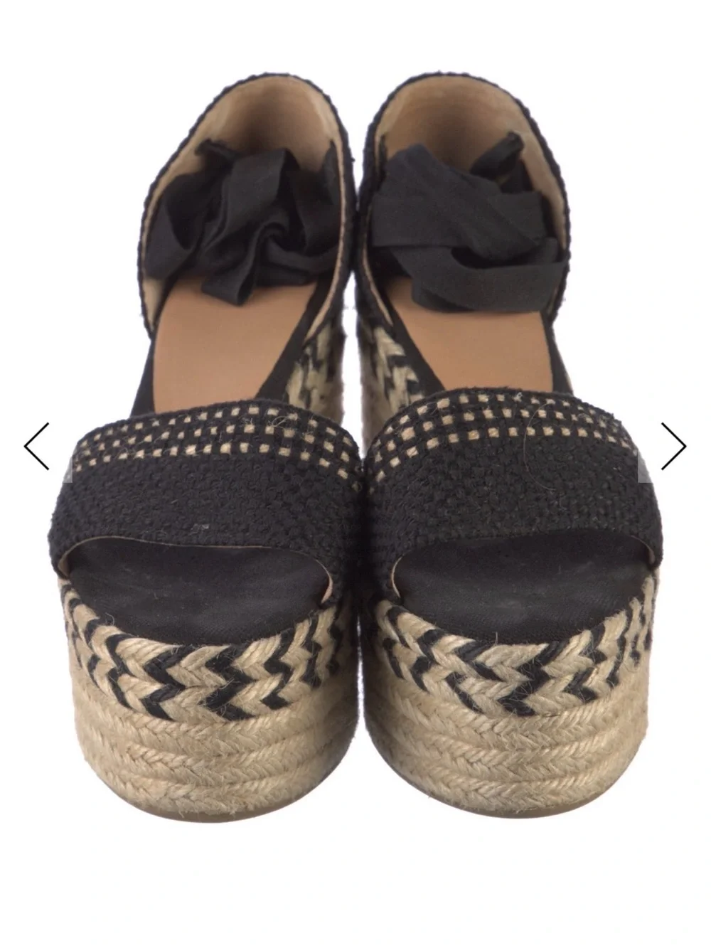 Castaner Black Woven Espadrille Platform Sandal with Ankle Tie